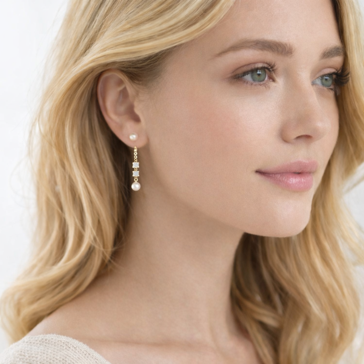 Celeste Double Pearl Earrings – Contemporary Drop Design
