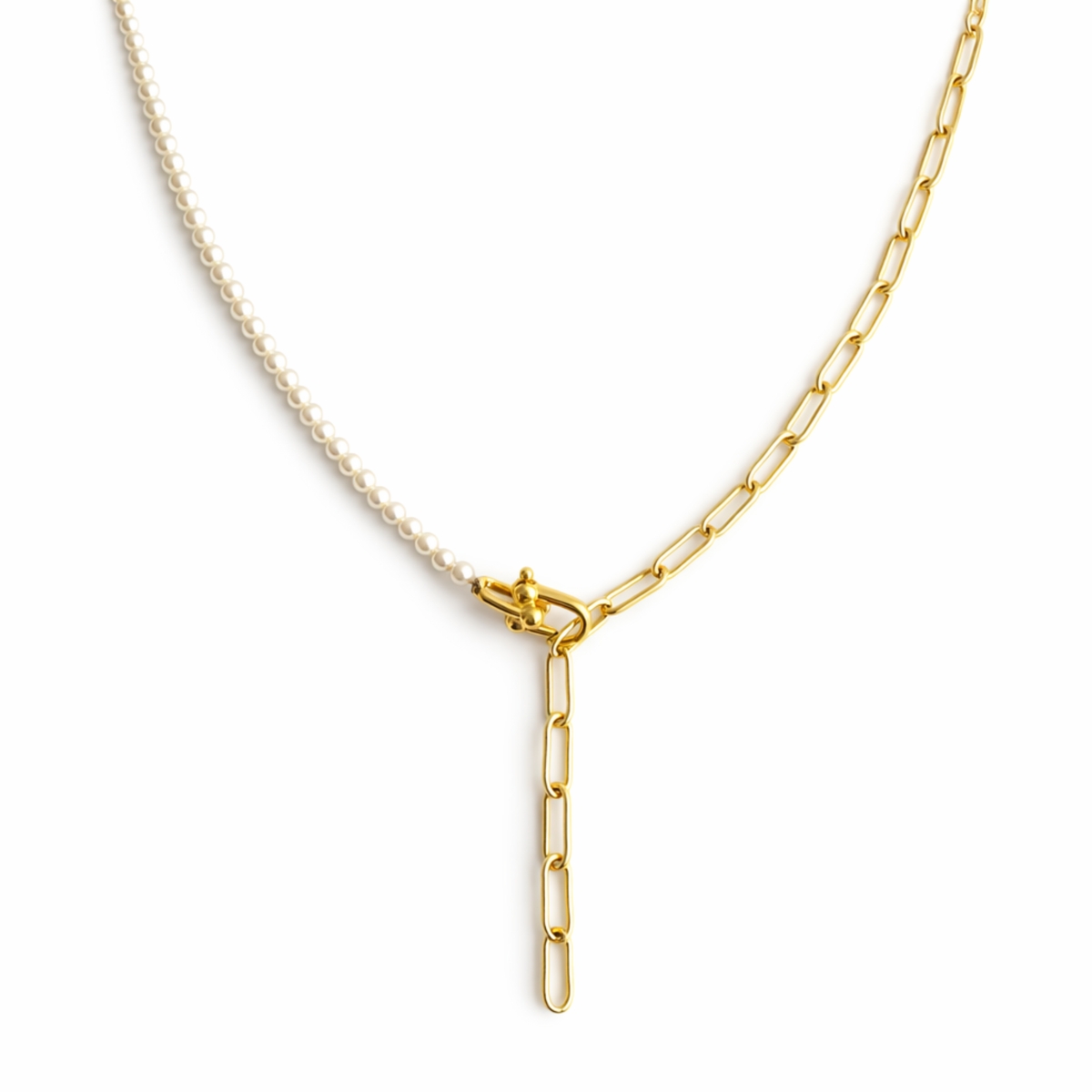 Pearl & Chain Harmony Necklace – Modern Contrast Design