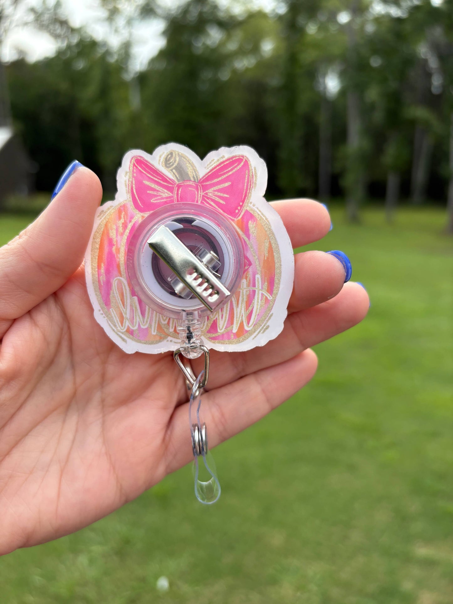 Pink Thankful Pumpkin Acrylic Badge Reel