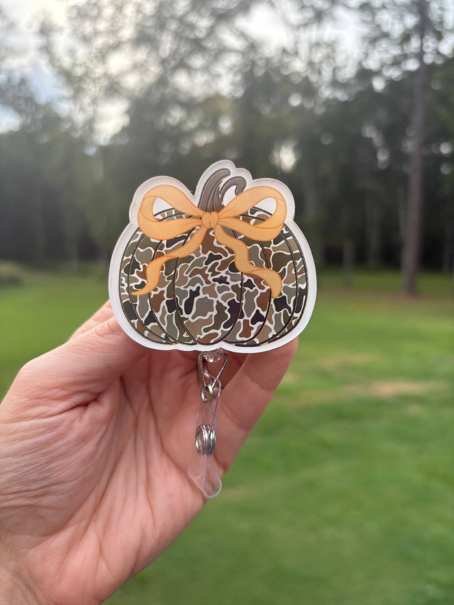 Camouflage Pumpkin Badge Reel – Fall Retractable ID