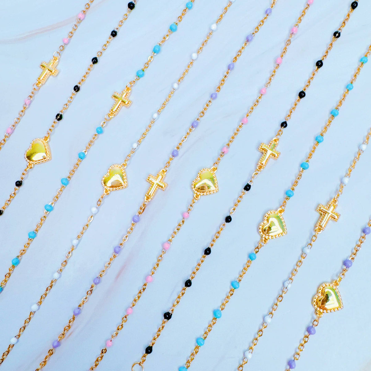 Dainty Color Dots Chain Cross Bracelet