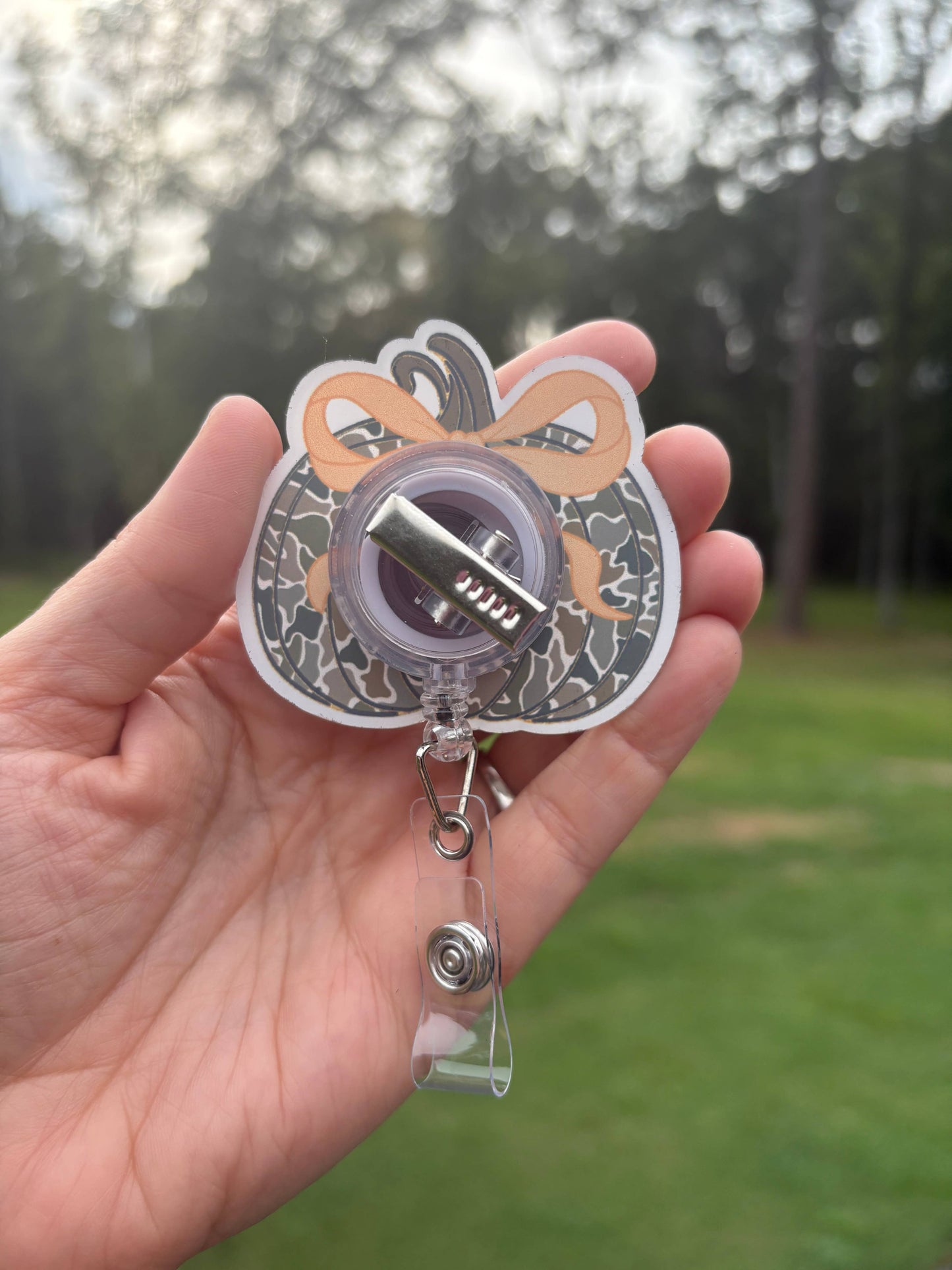 Camouflage Pumpkin Badge Reel – Fall Retractable ID