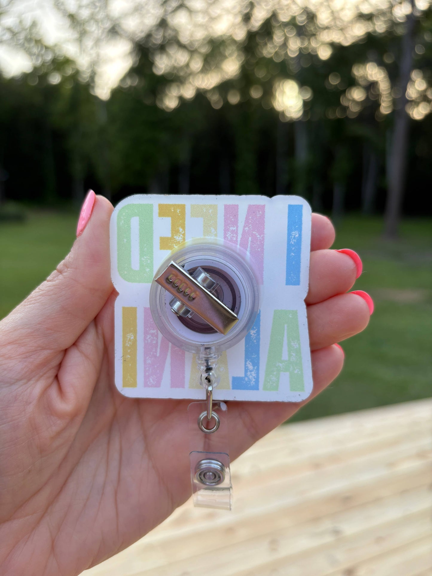 I Need an Alani Badge Reel – Colorful Acrylic Clip