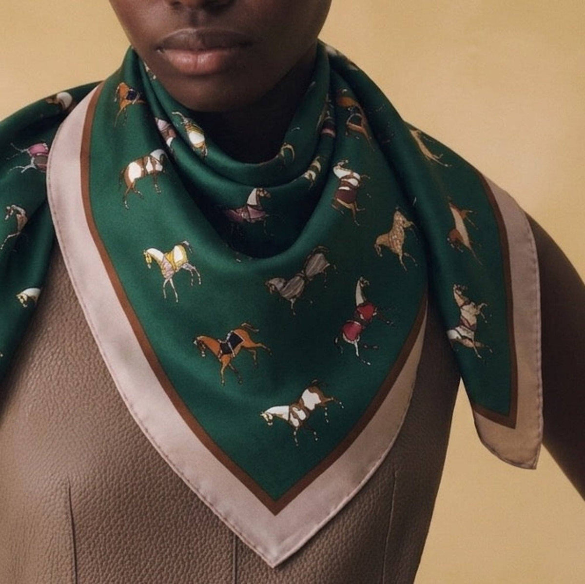 Equestrian Horse Print Satin Square Scarf - Classic Preppy