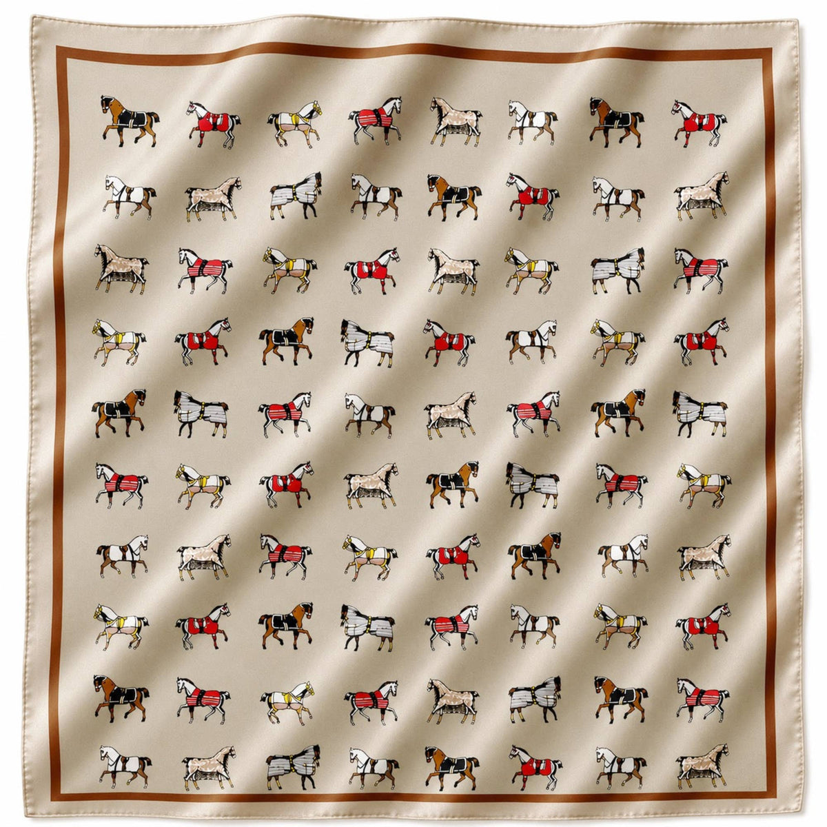 Equestrian Horse Print Satin Square Scarf - Classic Preppy