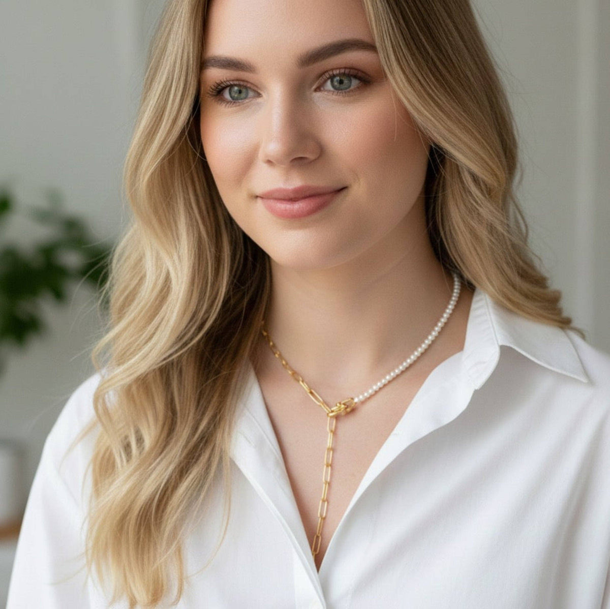 Pearl & Chain Harmony Necklace – Modern Contrast Design